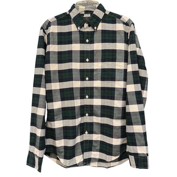 J.Crew Men’s M Green Gray Black Plaid Oxford Button Down Shirt - Picture 1 of 6